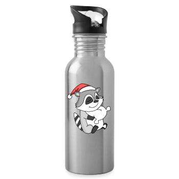 raton laveur mignon fatigué Noël - Gourde avec paille intégrée - argent clair - Droite