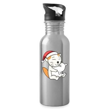 Katze Niedlich Selkirk Rex Müde Weihnachten - Trinkflasche mit integriertem Trinkhalm - Lightsilver - Rechts