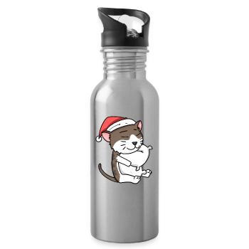 Katze Niedlich Burma-Katze Müde Weihnachten - Trinkflasche mit integriertem Trinkhalm - Lightsilver - Rechts