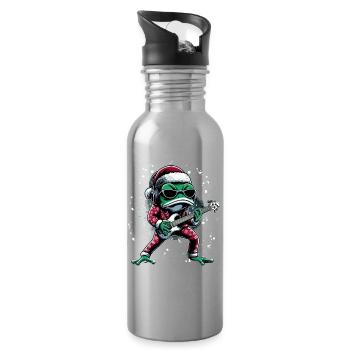 Grenouille cool avec guitare et chapeau de père Noël - Gourde avec paille intégrée - argent clair - Droite