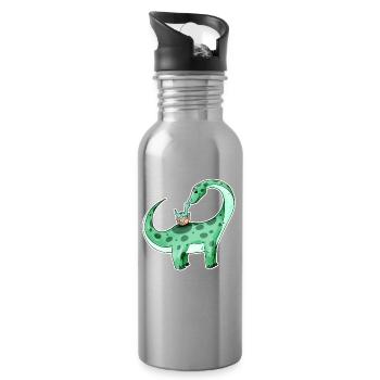 Dinosaure avec bébé dinosaure - Dino - Gourde avec paille intégrée - argent clair - Droite