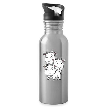 Goat Motif - Water bottle with straw - silver - Right