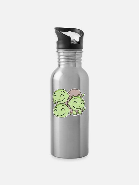 Schildkröte Motiv - Trinkflasche mit integriertem Trinkhalm - Lightsilver