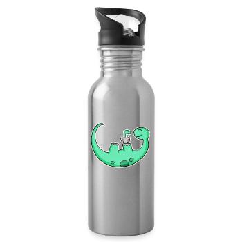 Dinosaure avec bébé dinosaure - Dino - Gourde avec paille intégrée - argent clair - Droite
