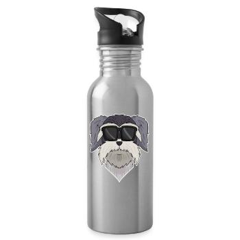 Schnauzer dog with glasses - cool dog - Water bottle with straw - silver - Right