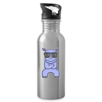 Hippopotamus with glasses - Water bottle with straw - silver - Right