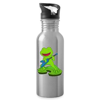 Frosch Musiker Gitarre Musik - Trinkflasche mit integriertem Trinkhalm - Lightsilver - Rechts