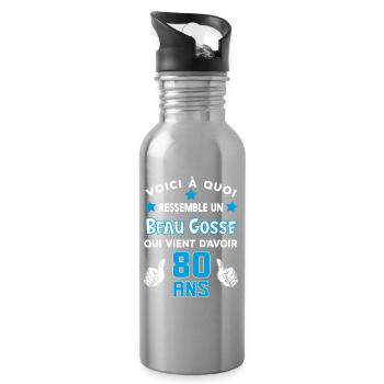 80 ans anniversaire homme cadeau drôle humour - Gourde avec paille intégrée - argent clair - Droite