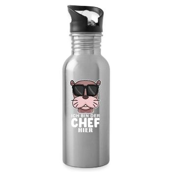Chef Spruch mit Seelöwe Motiv - Trinkflasche mit integriertem Trinkhalm - Lightsilver - Rechts