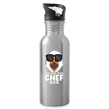 Chef Spruch mit Möwe Motiv - Trinkflasche mit integriertem Trinkhalm - Lightsilver - Rechts