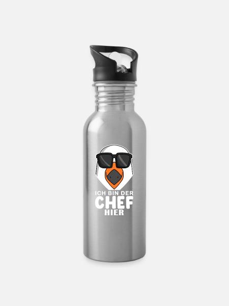 Chef Spruch mit Möwe Motiv - Trinkflasche mit integriertem Trinkhalm - Lightsilver