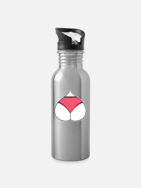 Arsch Herz Liebe - Trinkflasche mit integriertem Trinkhalm - Lightsilver