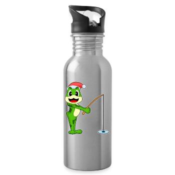 Frog Christmas Fishing - Water bottle with straw - silver - Right