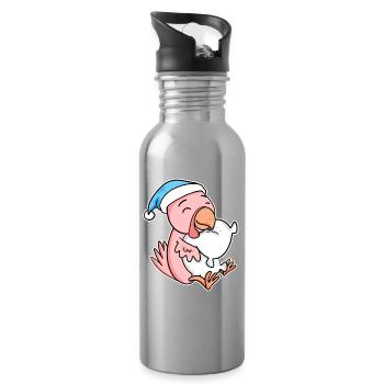 chicken with pillow and sleepy cap - Water bottle with straw - silver - Right