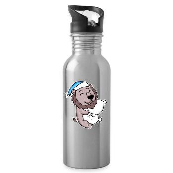 Löwe mit Kissen und Schlafmütze - Trinkflasche mit integriertem Trinkhalm - Lightsilver - Rechts