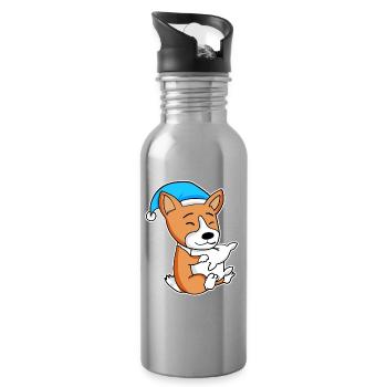 Welsh Corgi Pembroke Sleeping Fatigue Dog Dogs - Water bottle with straw - silver - Right