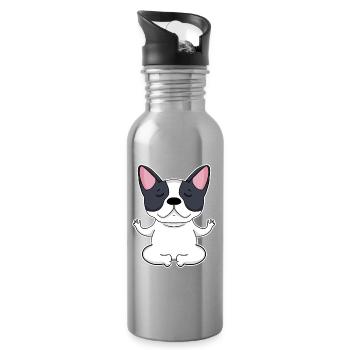 Yoga - Motif de chien bouledogue français - Gourde avec paille intégrée - argent clair - Droite