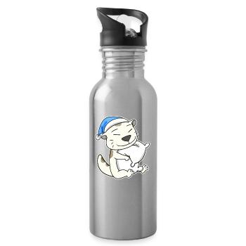 Schlafen Müde - Katze mit Kissen und Schlafmütze - Trinkflasche mit integriertem Trinkhalm - Lightsilver - Rechts