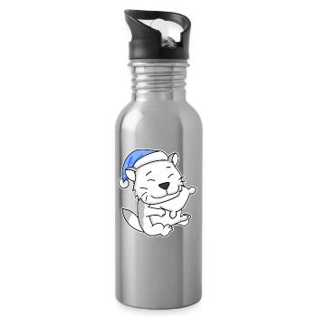 Schlafen Müde - Katze mit Kissen und Schlafmütze - Trinkflasche mit integriertem Trinkhalm - Lightsilver - Rechts