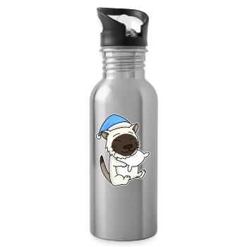Schlafen Müde - Katze mit Kissen und Schlafmütze - Trinkflasche mit integriertem Trinkhalm - Lightsilver - Rechts