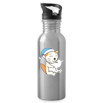 Schlafen Müde - Katze mit Kissen und Schlafmütze - Trinkflasche mit integriertem Trinkhalm - Lightsilver - Rechts