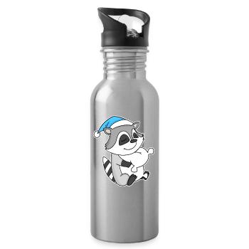 Raccoon with pillow and sleepy cap - Water bottle with straw - silver - Right