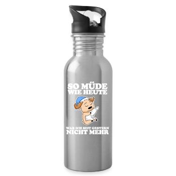 Müde Spruch lustig Schlafen Ausschlafen - Elch - Trinkflasche mit integriertem Trinkhalm - Lightsilver - Rechts