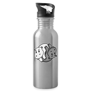 Yin Yang Nilpferd - Trinkflasche mit integriertem Trinkhalm - Lightsilver - Rechts