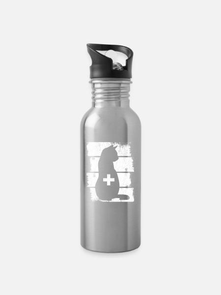Katzen Tierarzt - Trinkflasche mit integriertem Trinkhalm - Lightsilver