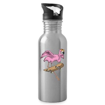 Flamingo Skater Skateboard Sport - Trinkflasche mit integriertem Trinkhalm - Lightsilver - Rechts
