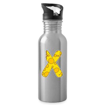 Lettre X - Lettre initiale X - Motif Fromage - Gourde avec paille intégrée - argent clair - Droite