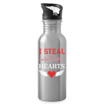 Festliches Herzschlag-Feier-Design - Trinkflasche mit integriertem Trinkhalm - Lightsilver - Rechts
