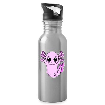 Axolotl Pink Motif Kids Cute Pink - Water bottle with straw - silver - Right