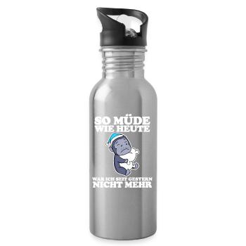 Ausschlafen Müde Spruch lustig Schlafen - Affe - Trinkflasche mit integriertem Trinkhalm - Lightsilver - Rechts