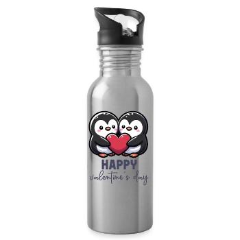 Joyeuse Saint-Valentin – Sweet Penguins Love Heart - Gourde avec paille intégrée - argent clair - Droite