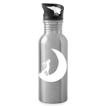 A rabbit on the moon - Water bottle with straw - silver - Right