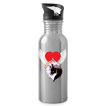 Celestial Horses Love Heart Horse Fool Rider - Water bottle with straw - silver - Right