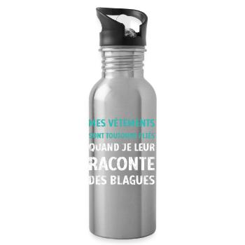 Vêtements pliés blagues citation drôles humour - Gourde avec paille intégrée - argent clair - Droite