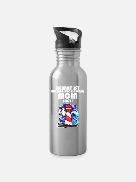 Nordsee Spruch - Trinkflasche mit integriertem Trinkhalm - Lightsilver