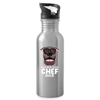 Chef Spruch Anführer Hund - Trinkflasche mit integriertem Trinkhalm - Lightsilver - Rechts