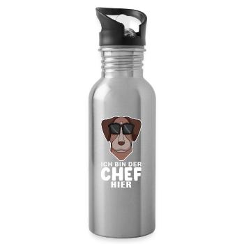 Chef Spruch Anführer Hund Pointer Motiv - Trinkflasche mit integriertem Trinkhalm - Lightsilver - Rechts