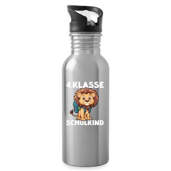 4 Klasse Löwe Schulkind Schüler Löwen Löwin - Trinkflasche mit integriertem Trinkhalm - Lightsilver - Rechts