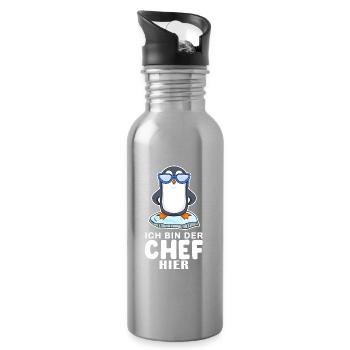 Chef Spruch Anführer Pinguin Motiv - Trinkflasche mit integriertem Trinkhalm - Lightsilver - Rechts