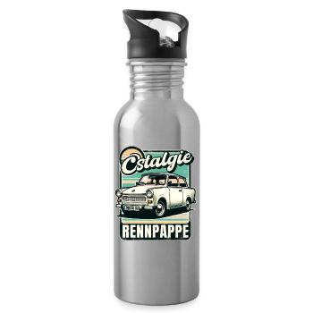 Ostalgie Rennpappe – 601 Trabi DDR Retro - Trinkflasche mit integriertem Trinkhalm - Lightsilver - Rechts