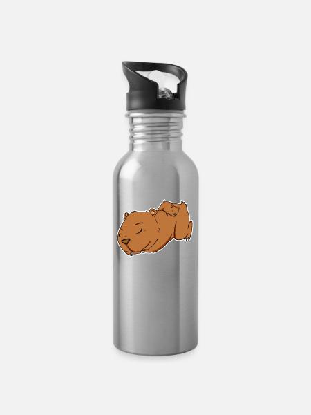 Familie - Capybara mit Baby Capybara - Trinkflasche mit integriertem Trinkhalm - Lightsilver