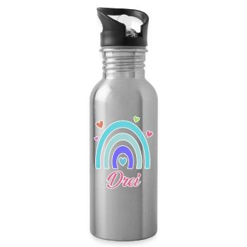 3. Geburtstag Regenbogen Vintage - Trinkflasche mit integriertem Trinkhalm - Lightsilver - Rechts