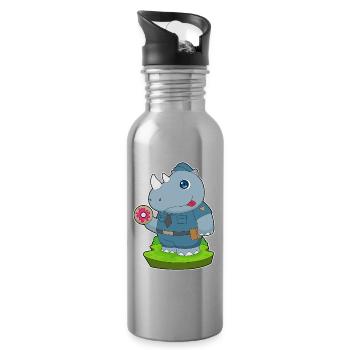 Nashorn Polizist Donut Polizei - Trinkflasche mit integriertem Trinkhalm - Lightsilver - Rechts