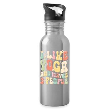 I Like Yoga and Maybe 3 People - Water bottle with straw - silver - Right