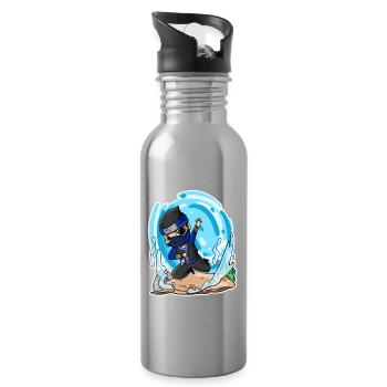 Ninja Motif - Water bottle with straw - silver - Right