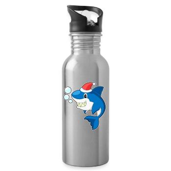 Shark Christmas Santa Hat - Water bottle with straw - silver - Right